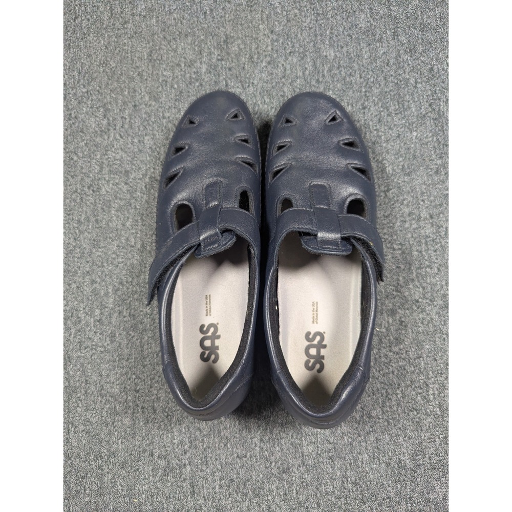 SAS Tripad Comfort Navy Blue Leather Fisherman Flats Shoes Womens 9.5 N USA